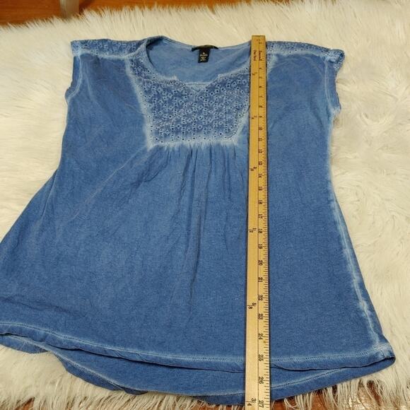 Style and Co Size Medium M Blue Eyelet Tunic Soft Cotton Blouse Top Summer Sprin - Picture 2 of 11